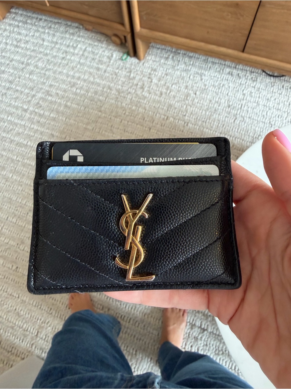 Saint Laurent Black Quilted Card Holder with Gold YSL Emblem